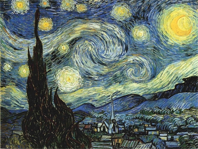 Vincent Van Gogh: "Noche estrellada". El pintor expresa vivamente el movimiento interior de la naturaleza, mediante la fuerza del color y del dibujo personal.